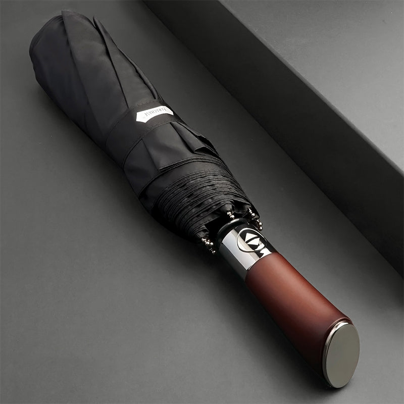 Parapluie Auto-Ouvert avec Poignée en Bois Élégante