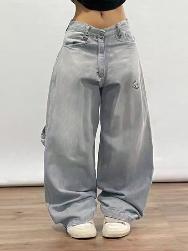 Jeans Boyfriend Grises Y2K pour Femmes