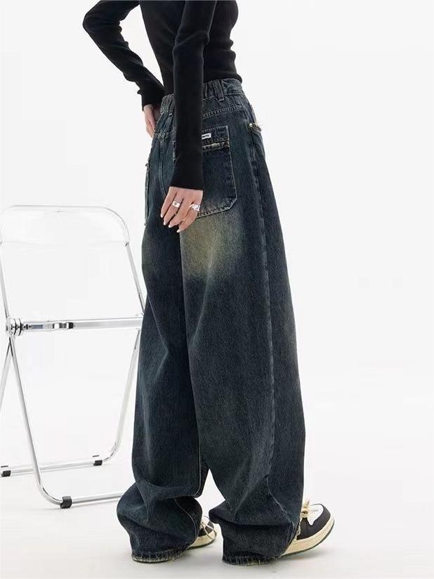 Jeans Baggy Boyfriend Vintage Femme en Lavage Foncé