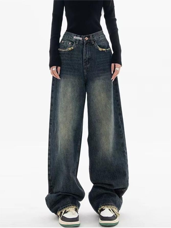 Jeans Baggy Boyfriend Vintage Femme en Lavage Foncé