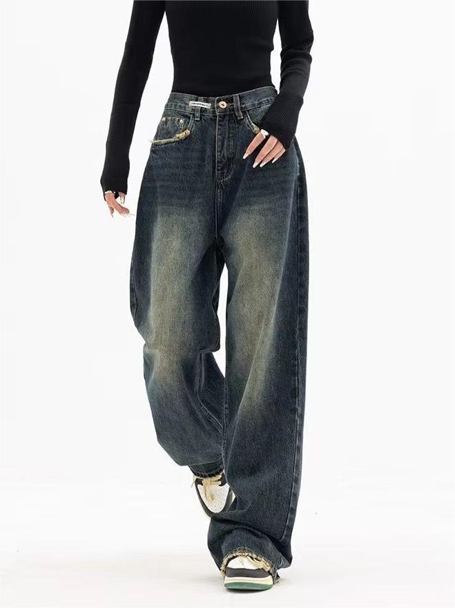 Jeans Baggy Boyfriend Vintage Femme en Lavage Foncé