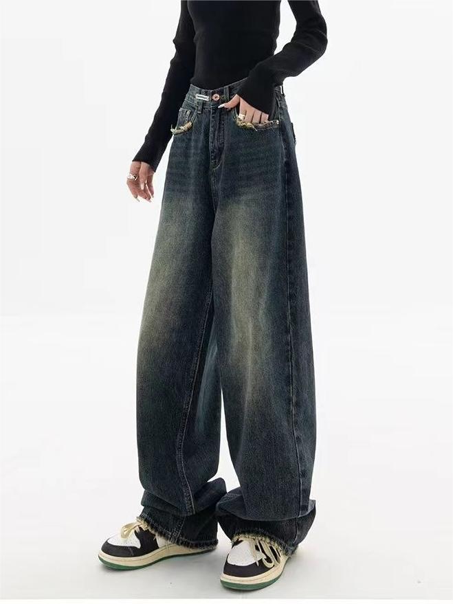 Jeans Baggy Boyfriend Vintage Femme en Lavage Foncé