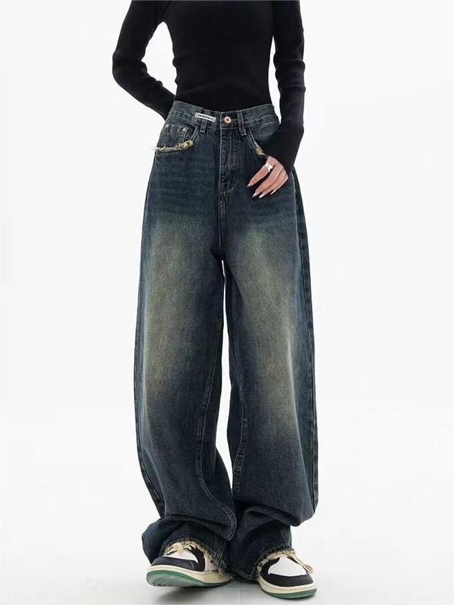 Jeans Baggy Boyfriend Vintage Femme en Lavage Foncé