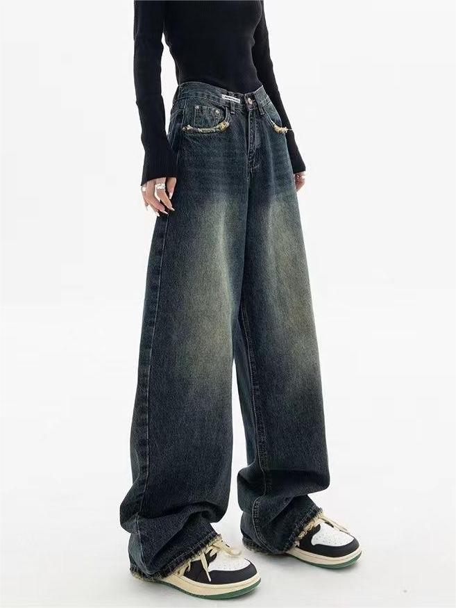 Jeans Baggy Boyfriend Vintage Femme en Lavage Foncé