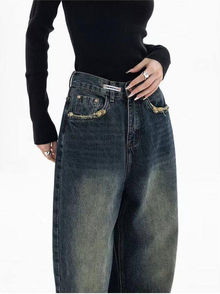 Jeans Baggy Boyfriend Vintage Femme en Lavage Foncé
