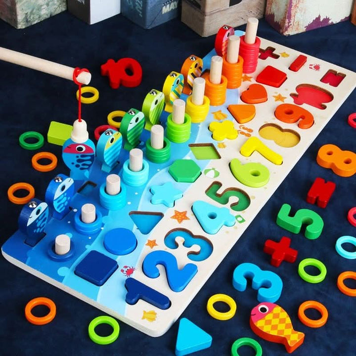 Tableau d'apprentissage Montessori en bois – Jeu éducatif pour découvrir les chiffres, les formes et les couleurs