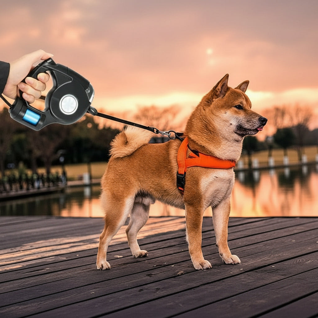 Laisse de Chien LED avec Lampe Torche Intégrée pour des Promenades Sûres