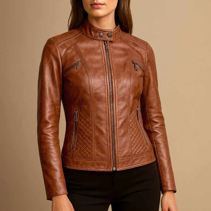 Veste en Cuir Femme | Col Montant