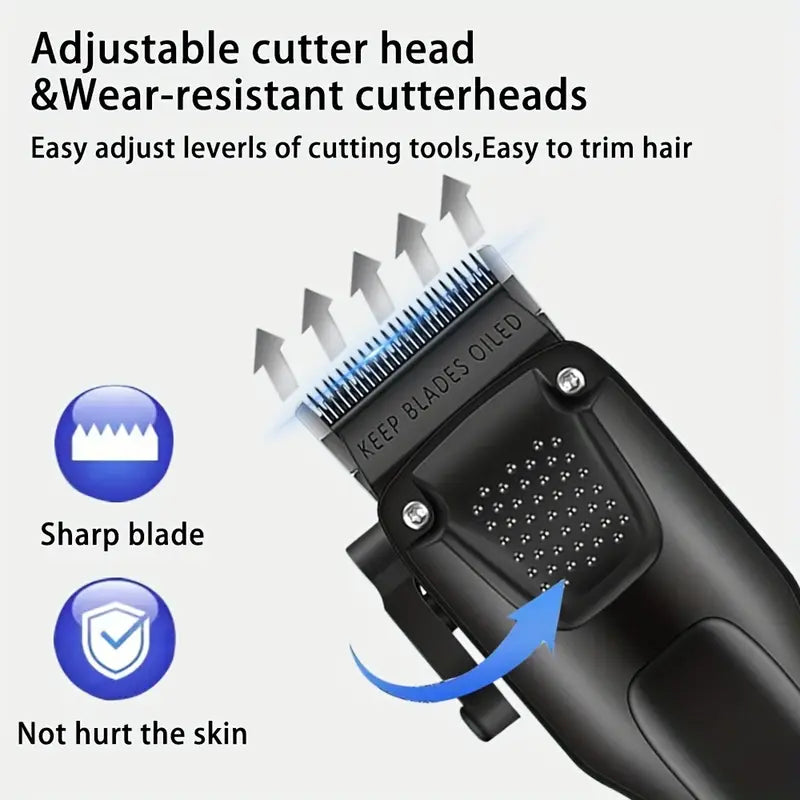 Set de toilettage professionnel pour cheveux et barbe pour hommes en 3 pièces, tondeuses sans fil avec écran LED, rechargeable par USB