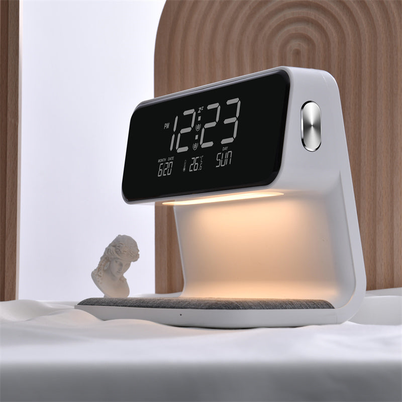 Lampe de chevet 3-en-1 avec chargement sans fil – Réveil LCD & Lampe de table LED dimmable tactile