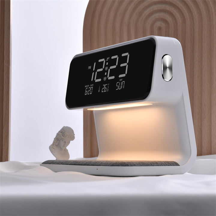 Lampe de chevet 3-en-1 avec chargement sans fil – Réveil LCD & Lampe de table LED dimmable tactile