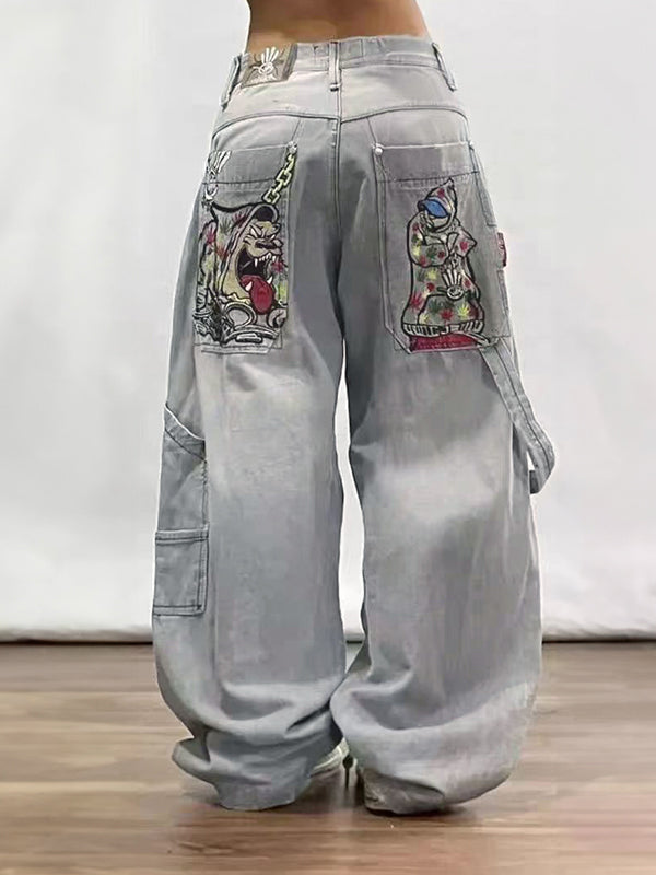 Jeans Boyfriend Grises Y2K pour Femmes