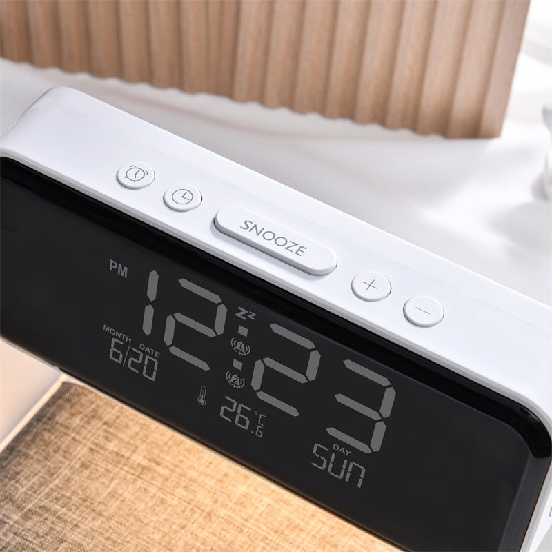 Lampe de chevet 3-en-1 avec chargement sans fil – Réveil LCD & Lampe de table LED dimmable tactile