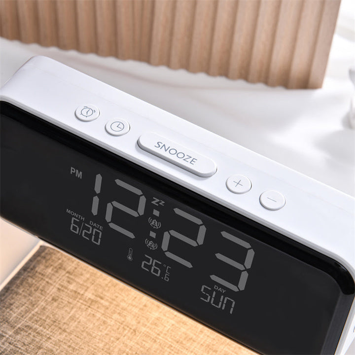Lampe de chevet 3-en-1 avec chargement sans fil – Réveil LCD & Lampe de table LED dimmable tactile