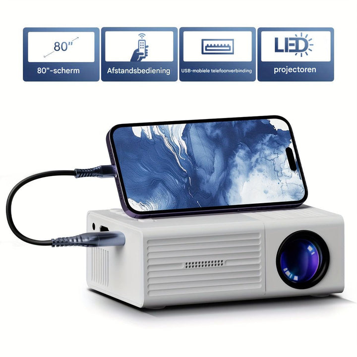 Mini Projecteur | 3000 Lumens | Portable et Énergétiquement Efficace | Compatible HDMI et USB