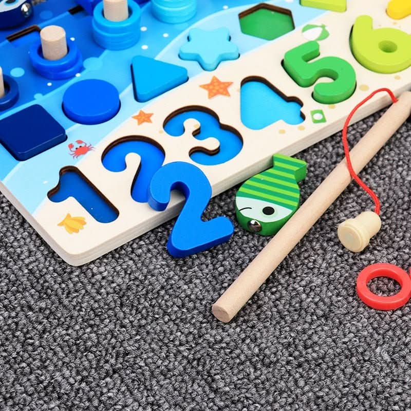 Tableau d'apprentissage Montessori en bois – Jeu éducatif pour découvrir les chiffres, les formes et les couleurs