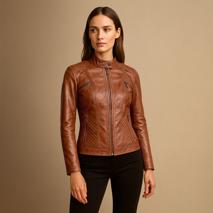 Veste en Cuir Femme | Col Montant