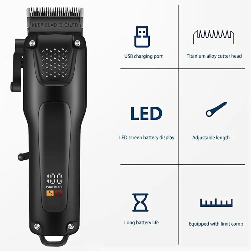 Set de toilettage professionnel pour cheveux et barbe pour hommes en 3 pièces, tondeuses sans fil avec écran LED, rechargeable par USB