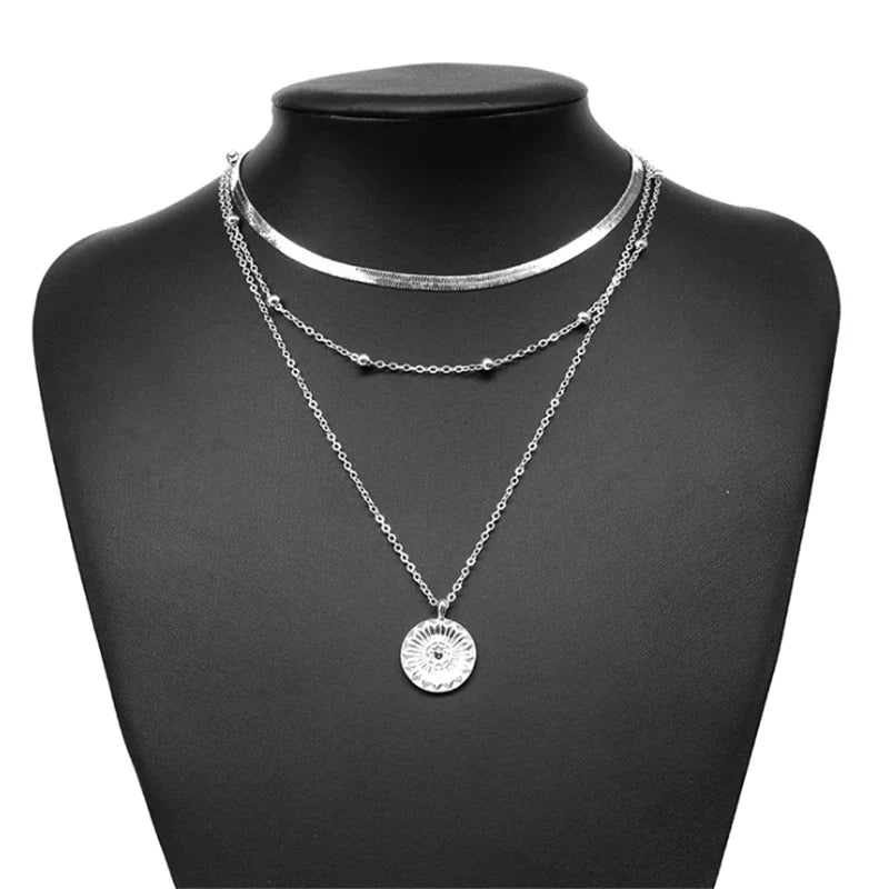 Collier en Argent à Trois Couches