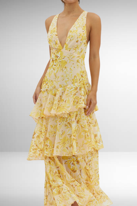 Women's V-Neck Ruffled Summer Dress | Maxi