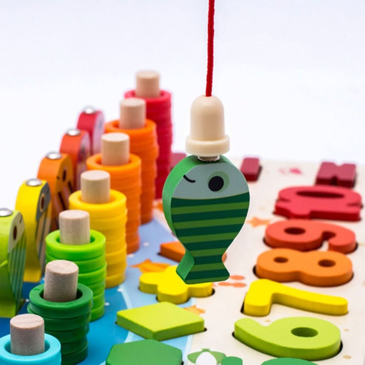 Tableau d'apprentissage Montessori en bois – Jeu éducatif pour découvrir les chiffres, les formes et les couleurs