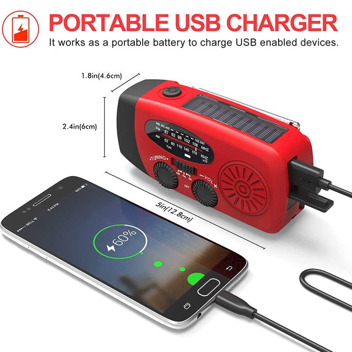 Radio d'urgence autonome – Manivelle, solaire, lampe de poche et batterie externe – Radio FM/AM, essentielle pour les catastrophes et les urgences