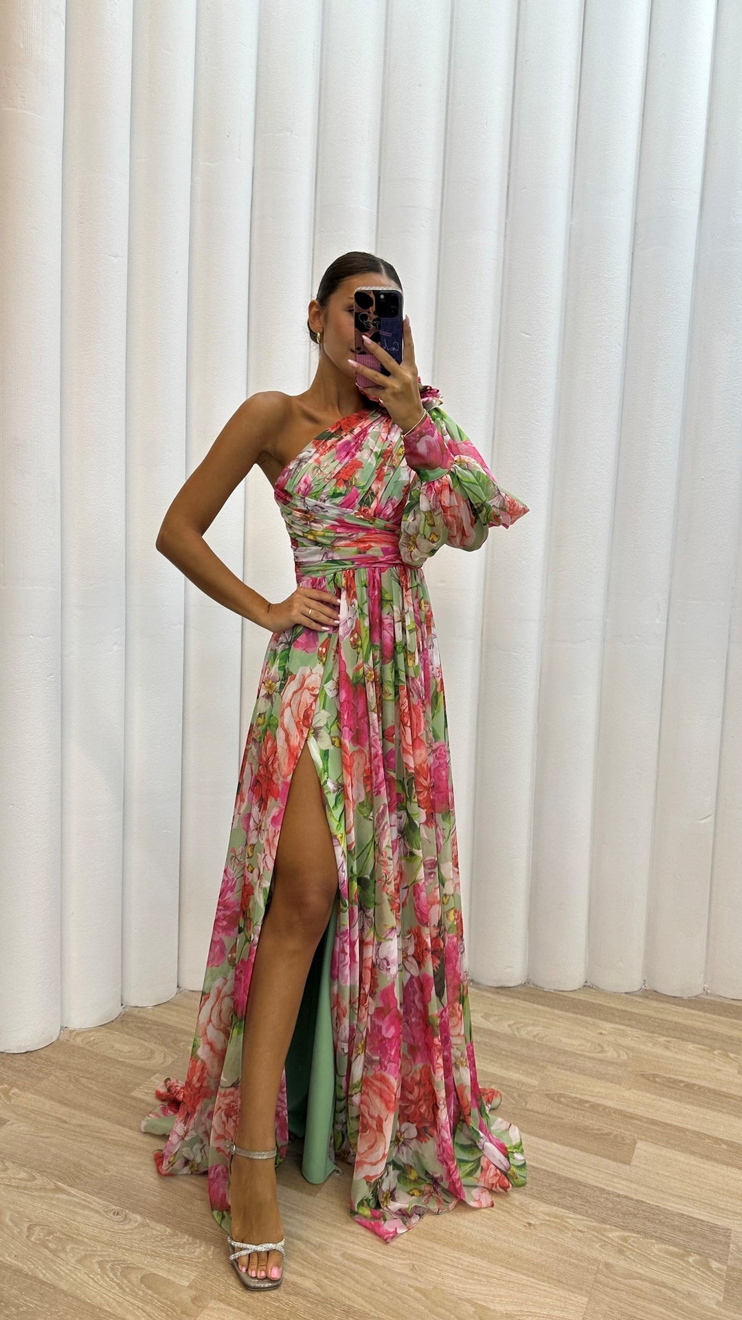 Women's One-Shoulder High Slit Floral Summer Dress | Maxi
