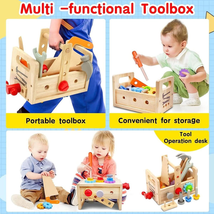 Boîte à Outils en Bois pour Enfants – Jeu Créatif pour Développer les Compétences Motrices dès 6 Mois