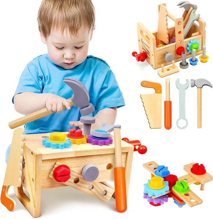 Boîte à Outils en Bois pour Enfants – Jeu Créatif pour Développer les Compétences Motrices dès 6 Mois