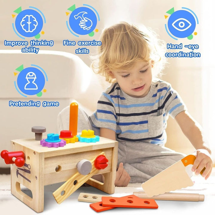 Boîte à Outils en Bois pour Enfants – Jeu Créatif pour Développer les Compétences Motrices dès 6 Mois