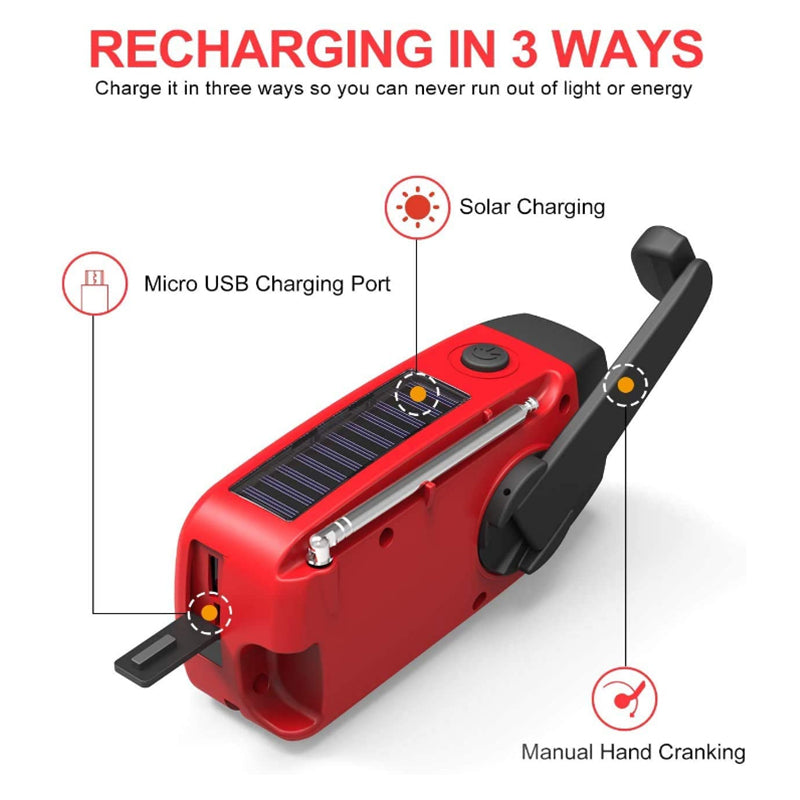 Radio d'urgence autonome – Manivelle, solaire, lampe de poche et batterie externe – Radio FM/AM, essentielle pour les catastrophes et les urgences