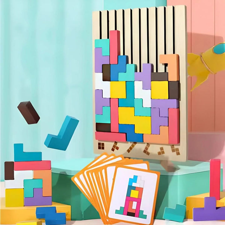 Tetris en Bois Montessori pour un Empilement Créatif et un Entraînement Logique