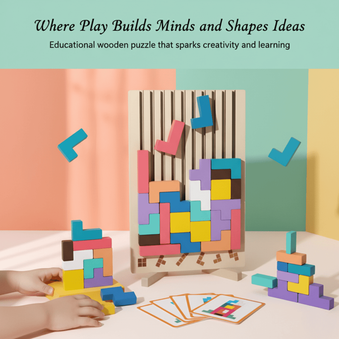 Tetris en Bois Montessori pour un Empilement Créatif et un Entraînement Logique