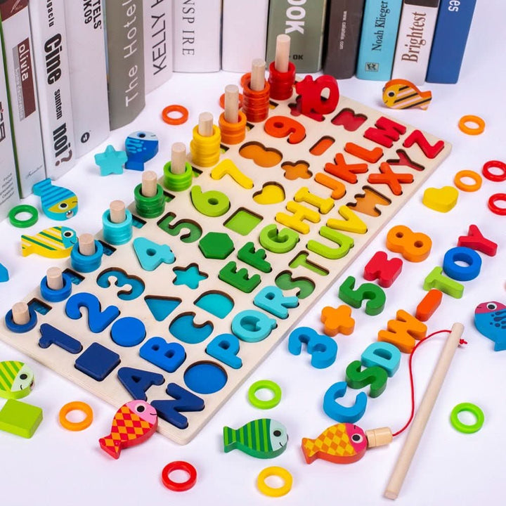 Tableau d'apprentissage Montessori en bois – Jeu éducatif pour découvrir les chiffres, les formes et les couleurs