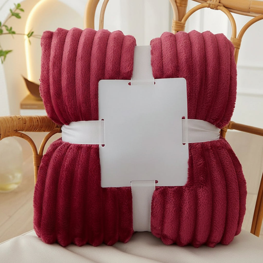Couverture en Flanelle Polaire Large avec Motif Rayé