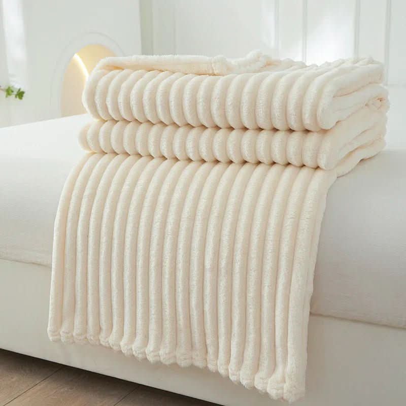 Couverture en Flanelle Polaire Large avec Motif Rayé