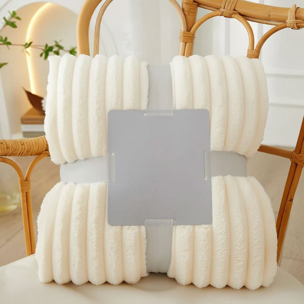 Couverture en Flanelle Polaire Large avec Motif Rayé