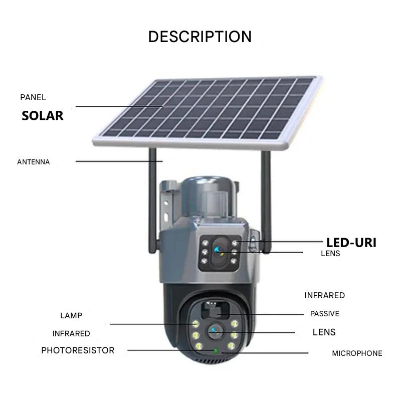 Caméra de Sécurité 4K Sans Fil avec Panneau Solaire – Protection Double 4K