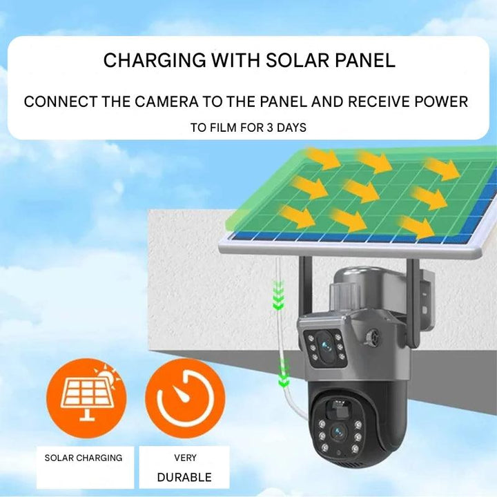 Caméra de Sécurité 4K Sans Fil avec Panneau Solaire – Protection Double 4K