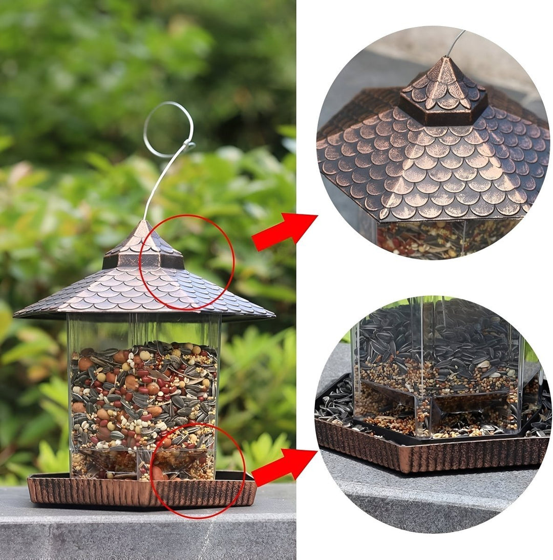 Distributeur de nourriture pour oiseaux au look cuivre élégant pour décoration suspendue résistant aux intempéries