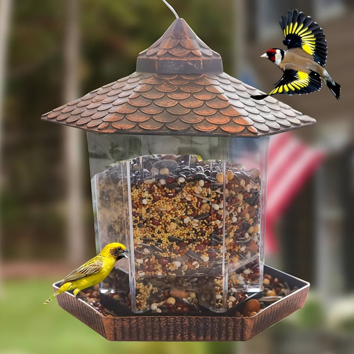 Distributeur de nourriture pour oiseaux au look cuivre élégant pour décoration suspendue résistant aux intempéries