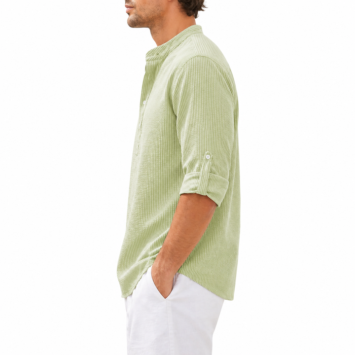 Chemise Homme Décontractée À Col Mandarin | Manches Longues