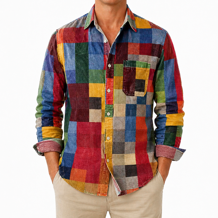 Chemise À Carreaux Patchwork Pour Homme | Manches Longues