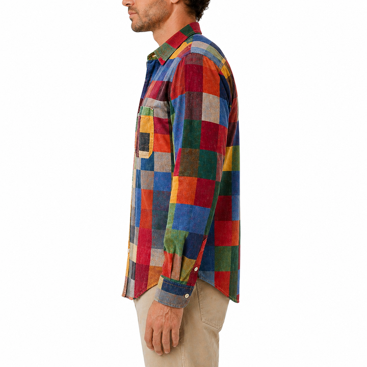Chemise À Carreaux Patchwork Pour Homme | Manches Longues