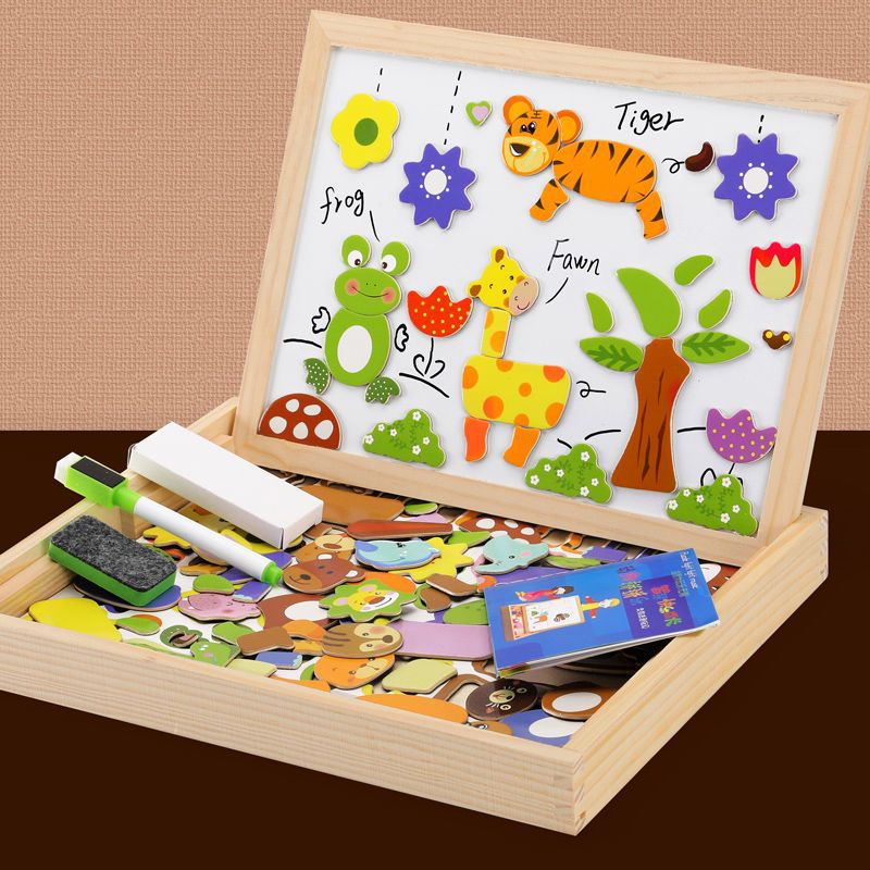 Tableau de Dessin 2-en-1 Montessori avec Surface Magnétique & Tableau Noir pour Enfants