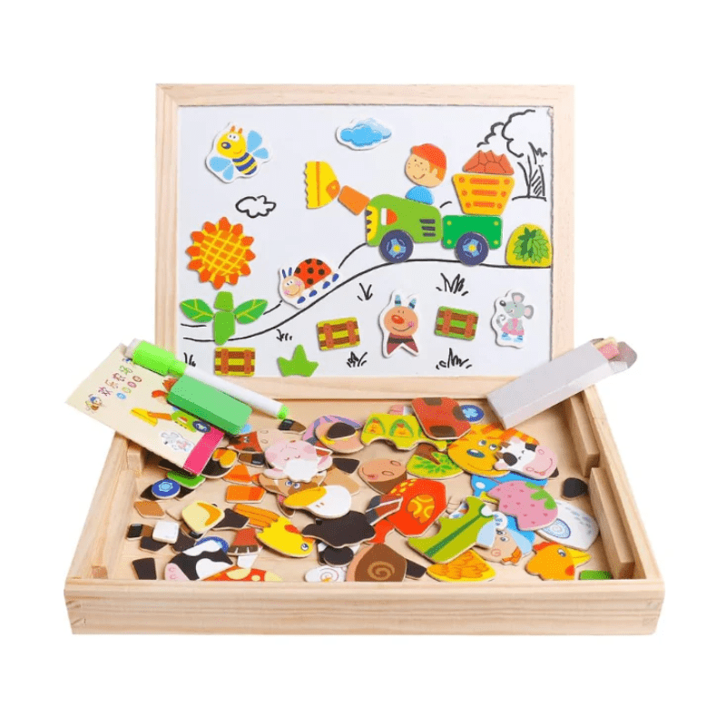 Tableau de Dessin 2-en-1 Montessori avec Surface Magnétique & Tableau Noir pour Enfants