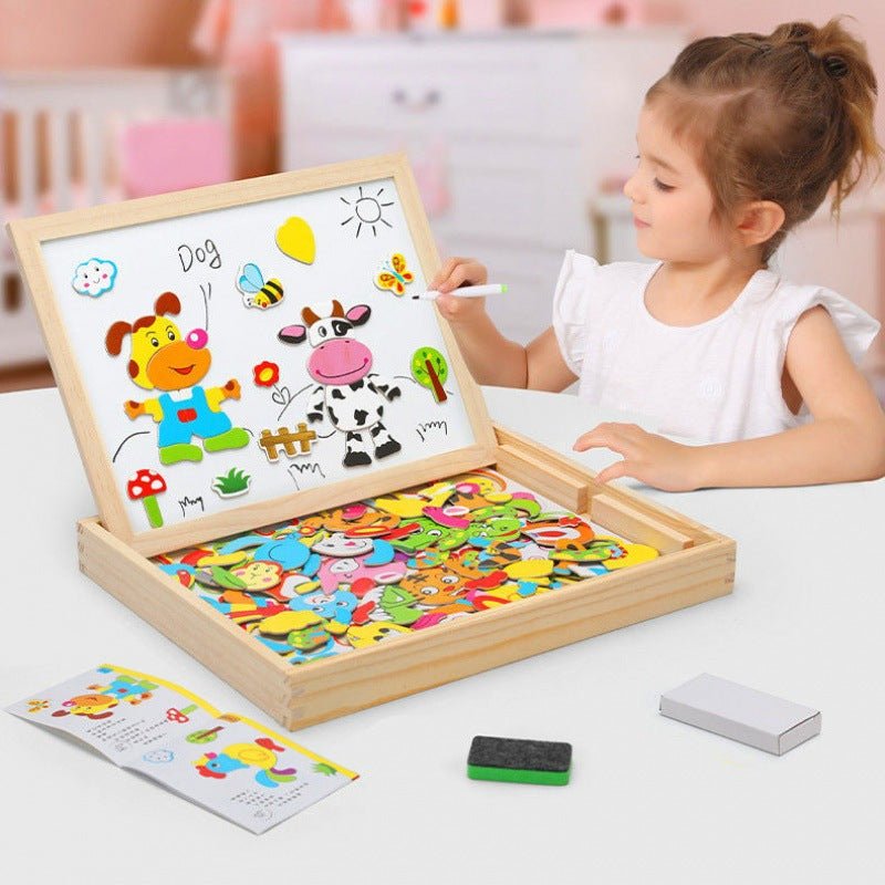 Tableau de Dessin 2-en-1 Montessori avec Surface Magnétique & Tableau Noir pour Enfants