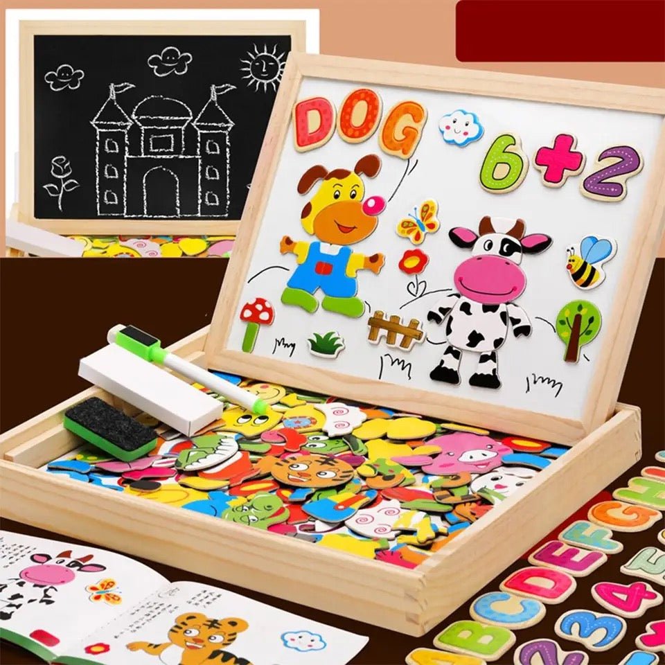 Tableau de Dessin 2-en-1 Montessori avec Surface Magnétique & Tableau Noir pour Enfants