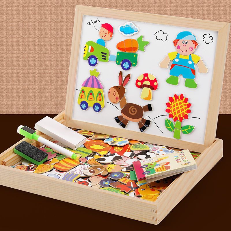Tableau de Dessin 2-en-1 Montessori avec Surface Magnétique & Tableau Noir pour Enfants