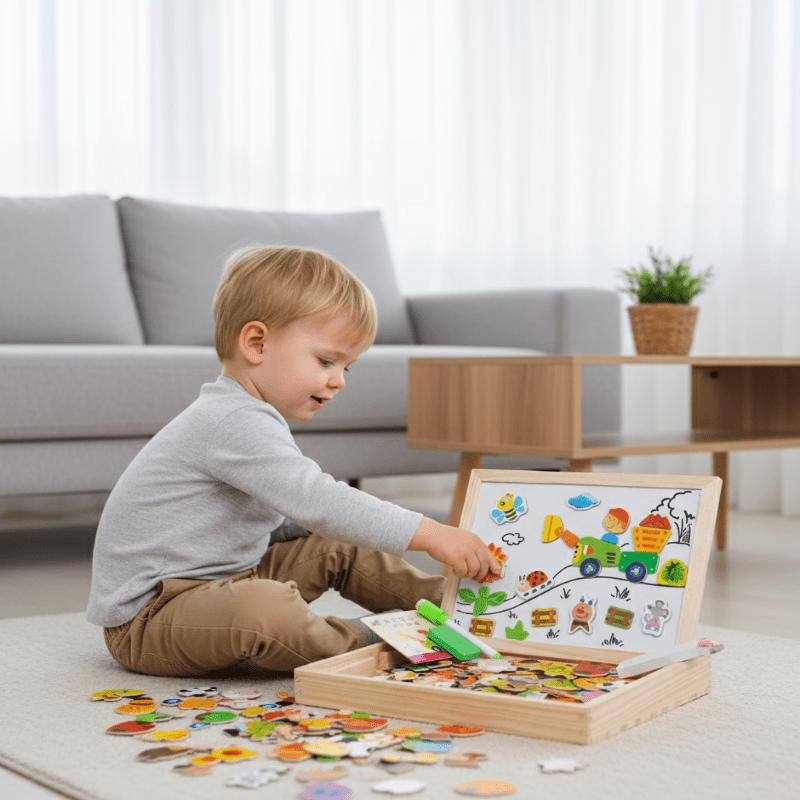 Tableau de Dessin 2-en-1 Montessori avec Surface Magnétique & Tableau Noir pour Enfants
